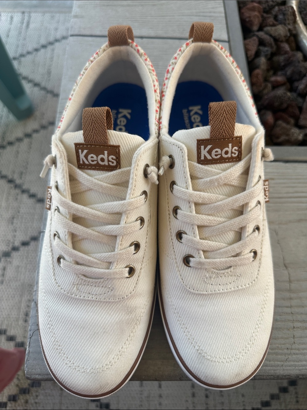 Keds Cream Canvas Sneakers with Brown Accents